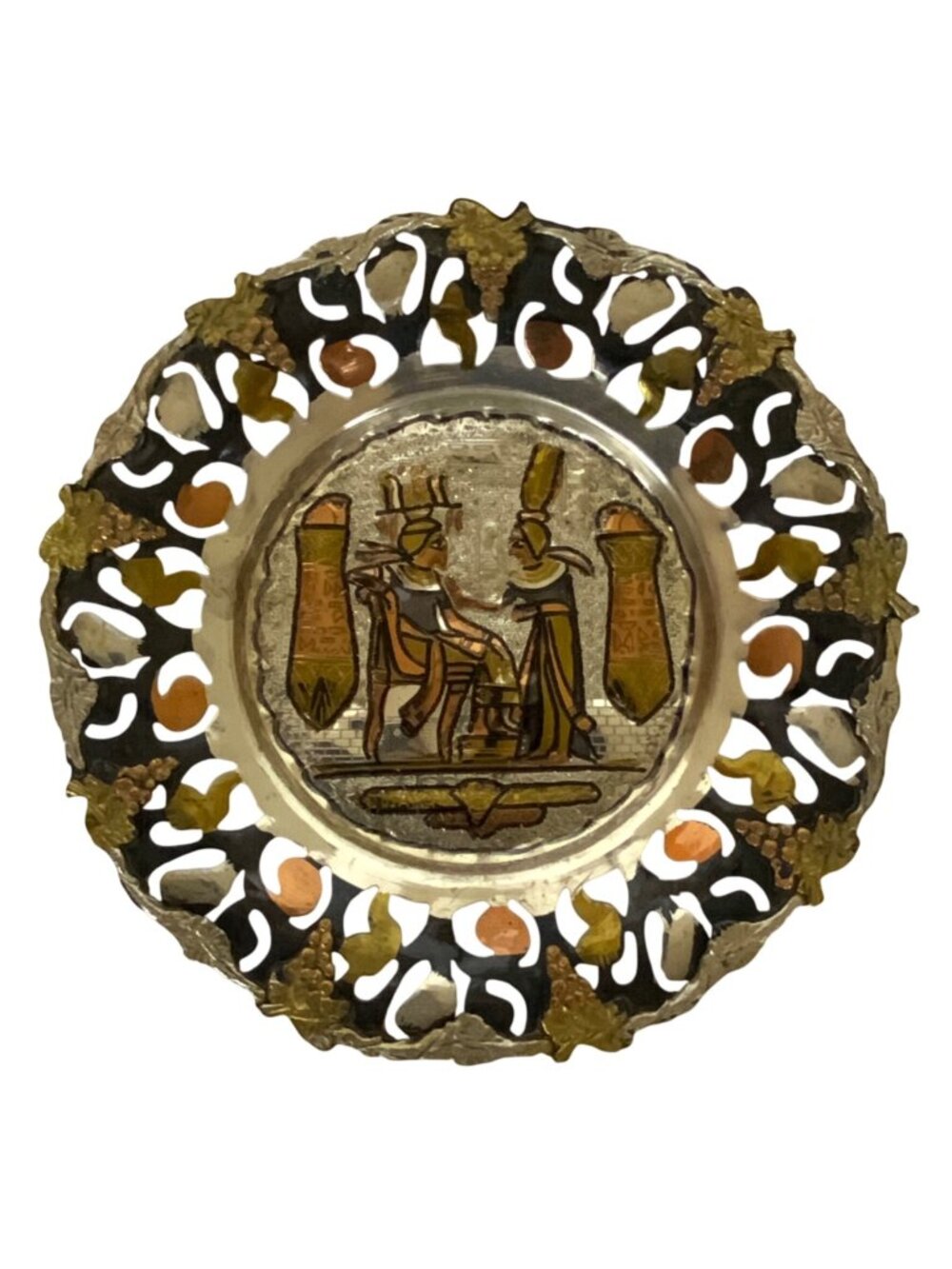 Egyptian Decorative Metal Wall Plate With Tutankhamun Design & Intricate Cutouts